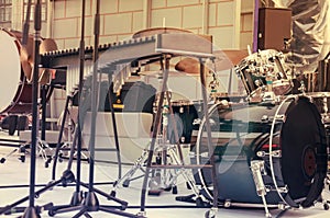 A drum set, a musical instrument