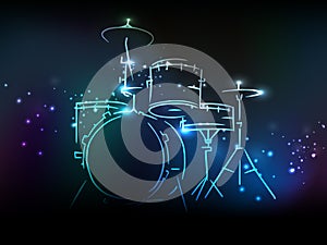 Drum set with neon effect for Music concept.