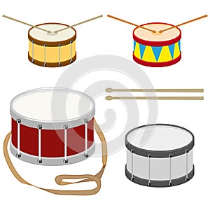 Drum, a set of realistic drums with drum sticks.