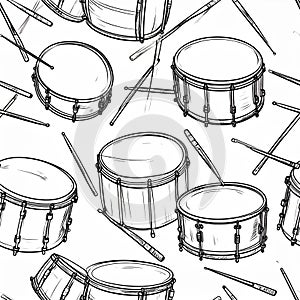 Drum Set Sketch Seamless Pattern