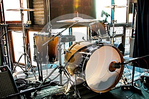 Drum set in light and shadow