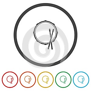Drum Snare icon. Set icons in color circle buttons
