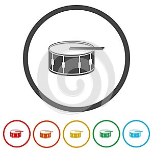 Drum snare simple icon. Set icons in color circle buttons