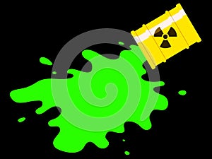 Drum with spilled green radioactive liquid photo