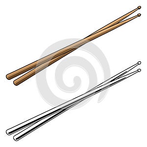 Drum Sticks in Color and Black and White Vector Illustration