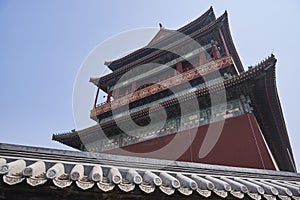 Drum Tower in Beijing, China, famous tourist landmark built by Yuan Dynasty
