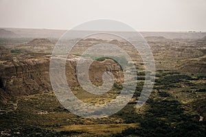 Drumheller badlands landscape in summer, Dinosaur Provincial Park, Alberta, Canada.