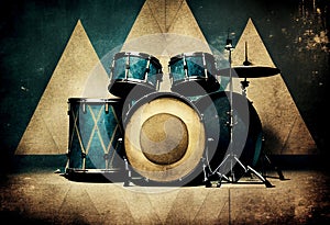Drumkit background with an abstract vintage distressed texture photo