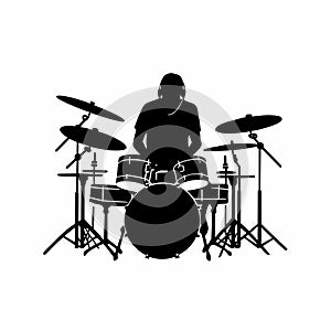 Drummer black icon on white background. Drummer silhouette