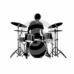 Drummer black icon on white background. Drummer silhouette