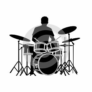 Drummer black icon on white background. Drummer silhouette
