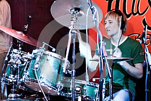 Drummer in blue light