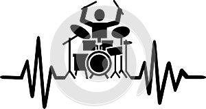 Drummer heartbeat line with drummer silhouette photo