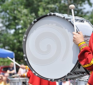 Drummer Playing Bass Drum in Parade