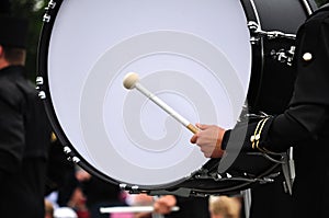 Drummer Playing Bass Drum in Parade