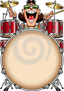 Drummer playing on drum set