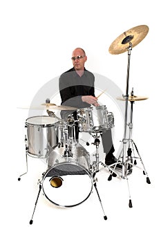 Drummer on white photo