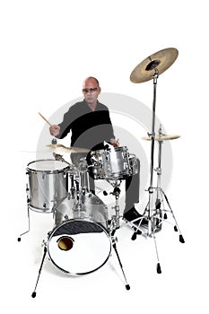 Drummer on white photo