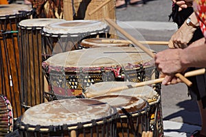 Drummers playing at a Saturday market