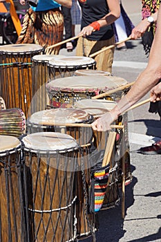 Drummers playing at a Saturday market