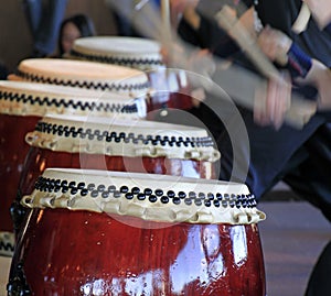 Of drummers with traditional Japanese Taiko drums