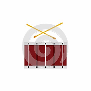 Drums with drum sticks isolated on a white background. Musical instrument, drum machine in cartoon. Drumming solo, rock music