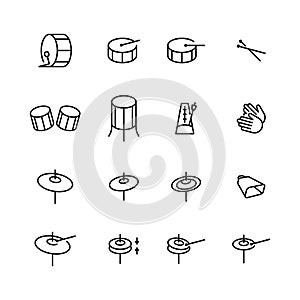 Drums icons set. Elements of drum kit or digital machine samples symbols.