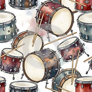 Drums Musical Instruments Seamless Pattern