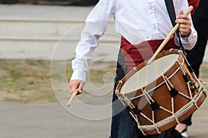 Drums player in group