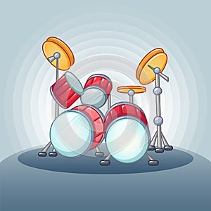 Drums set concept background, cartoon style