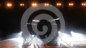 Drums on stage before a rock band performance