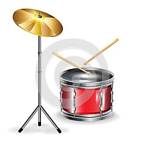 Drums with sticks and cymbal photo