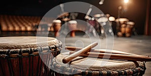 African Drums and Drumsticks on Stage