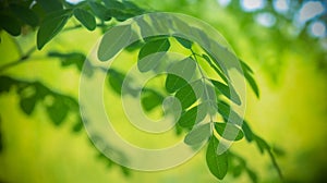 Drumstick tree, Moringa Tree Image. Natural Green Moringa leaves in the Garden, green background