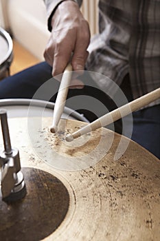 Drumsticks On Metal Cymbal photo