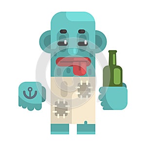 Drunk Alcoholic With Blue Skin Holding Wine Bottle, Revolting Homeless Person, Dreg Of Society, Pixelated Simplified photo