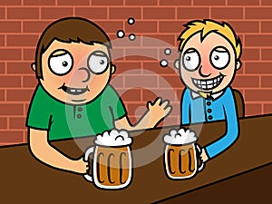 Drunk alcoholic men drinking beer in bar