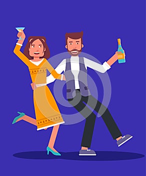 Drunk dancing couple flat illustration