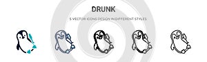 Drunk icon in filled, thin line, outline and stroke style. Vector illustration of two colored and black drunk vector icons designs
