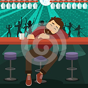Drunk man asleep at bar