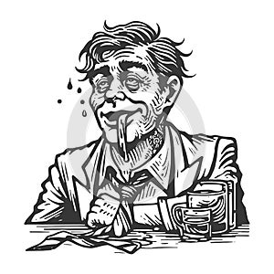 Drunk Man with Beer Mug sketch vector