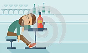 Drunk man fall asleep in the pub
