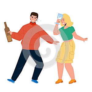 Drunk Man And Woman Couple Drink Together Vector