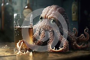 Drunk Octopus in a Pub, Generated AI