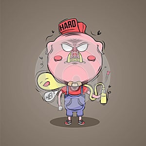 Drunk pig caracter vector