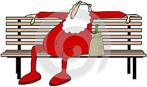 Drunk Santa on a park bench