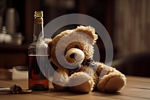 Drunk Teddy Bear with a Bottle of Beer, AI Generated