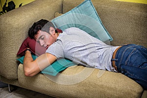 Drunk Young Man Sleeping on the Living Room Couch