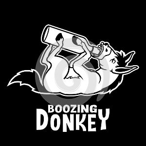 Drunken Donkey Drinking Bottle of Wine