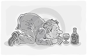 Drunken man with a bottle of wine